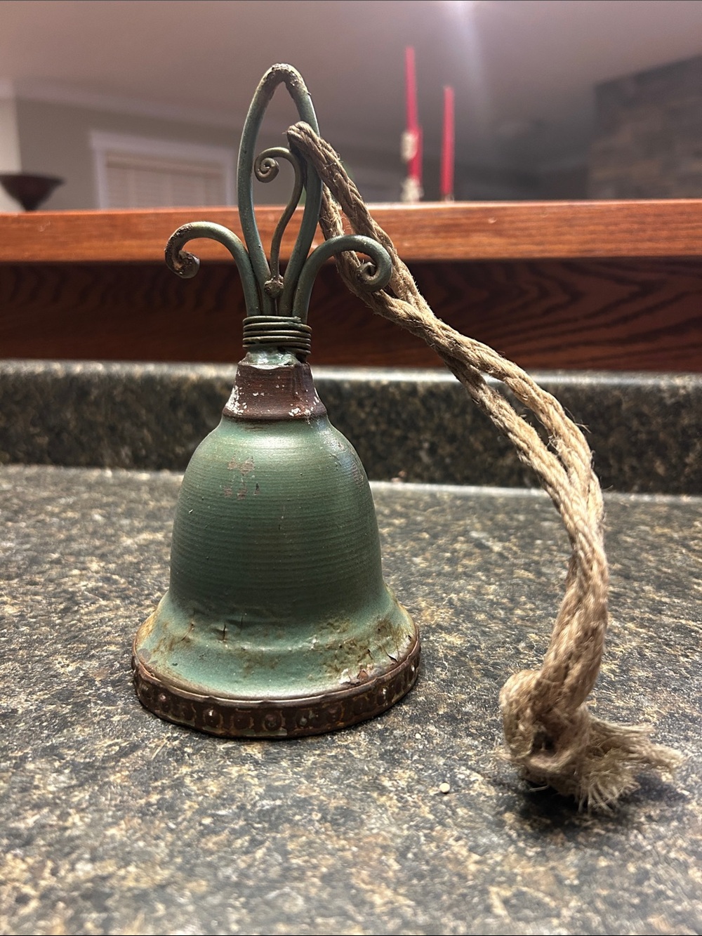 Vintage Rustic Green Metal Dinner Bell Farmhouse Hanging‎ Bell 8 Inch